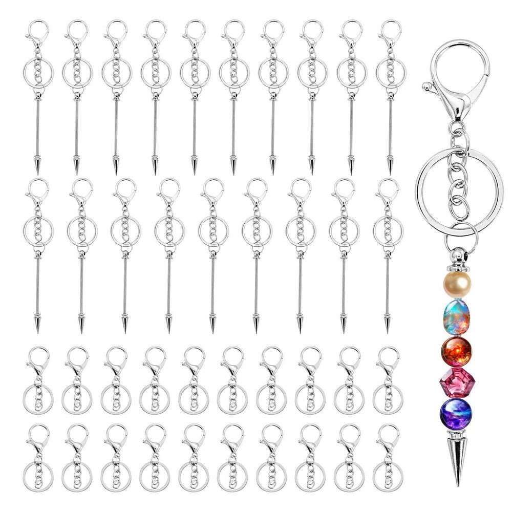 1488 20 Pcs Beadable Keychain Bars,Silver Beaded Keychain Bead Key